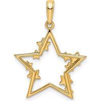 14K Yellow Gold and White Rhodium Diamond-Cut Stars Pendant - 26.4mm Length by Oro Pregiato