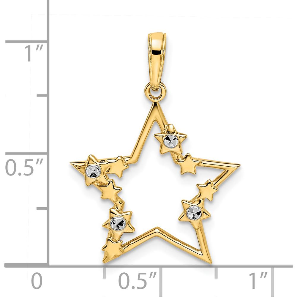 14K Yellow Gold and White Rhodium Diamond-Cut Stars Pendant - 26.4mm Length by Oro Pregiato