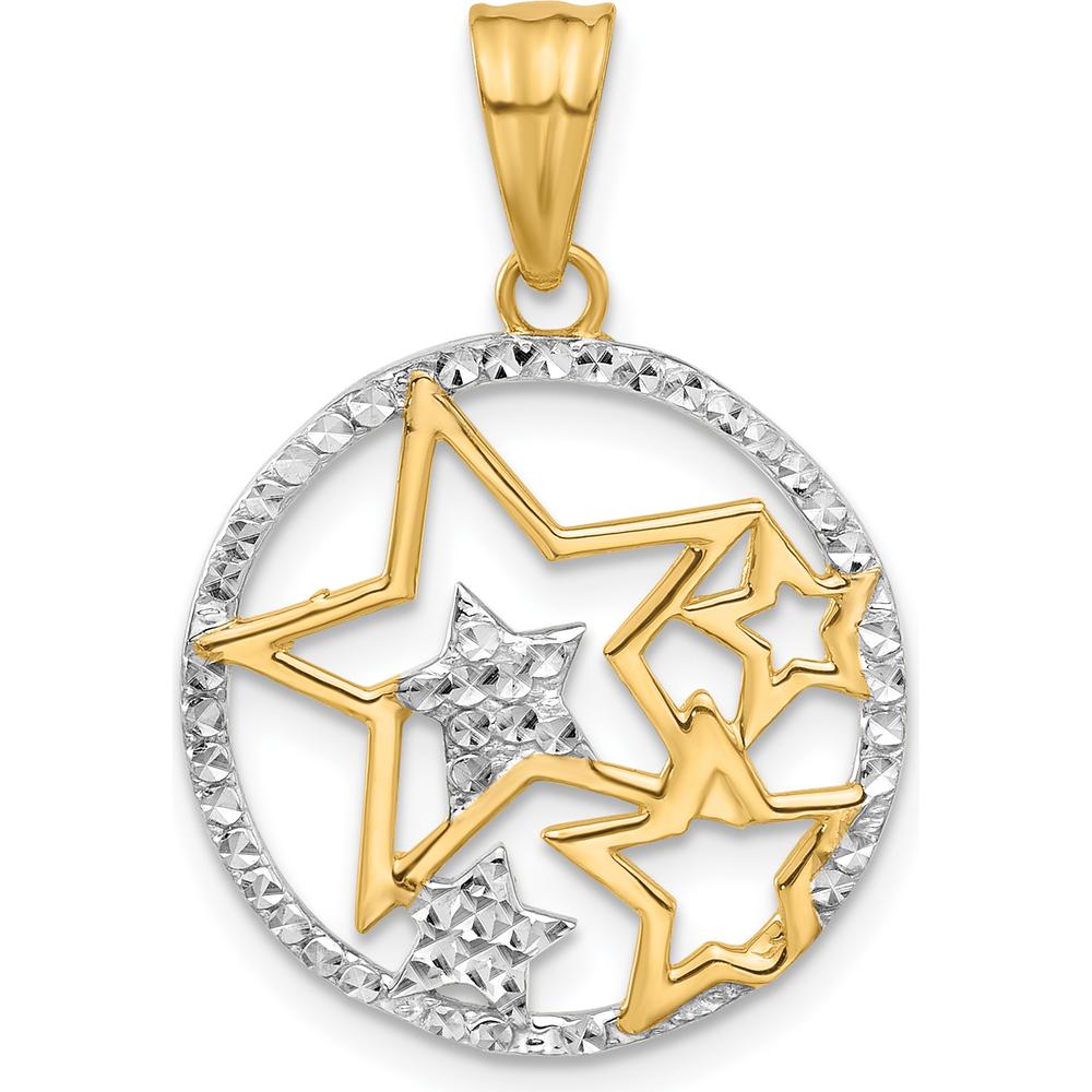 14K Yellow Gold and White Rhodium Diamond-Cut Stars Pendant - 28mm by Oro Pregiato