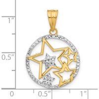 14K Yellow Gold and White Rhodium Diamond-Cut Stars Pendant - 28mm by Oro Pregiato