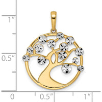 14K Yellow Gold and White Rhodium Diamond-Cut Tree of Life Pendant - 26.98mm Length by Oro Pregiato