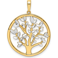 14K Yellow Gold and White Rhodium Diamond-Cut Tree of Life Pendant by Oro Pregiato