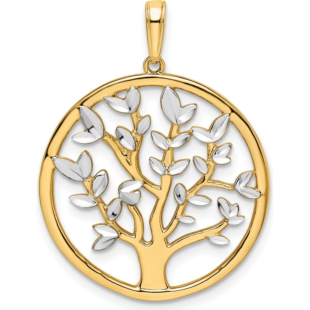 14K Yellow Gold and White Rhodium Diamond-Cut Tree of Life Pendant by Oro Pregiato