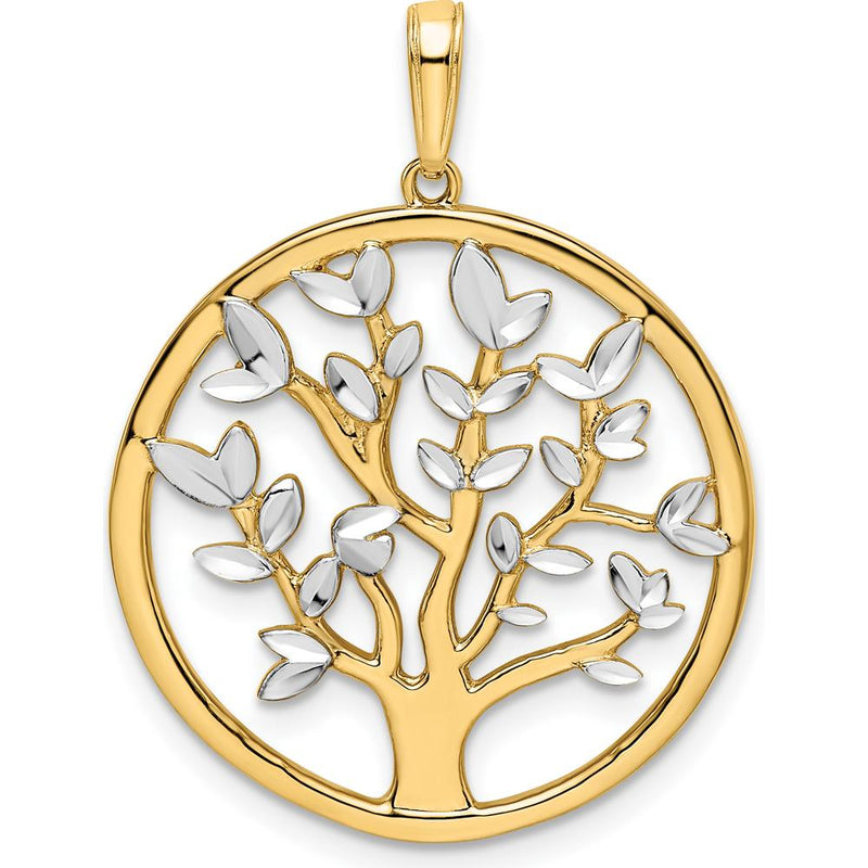 14K Yellow Gold and White Rhodium Diamond-Cut Tree of Life Pendant by ...