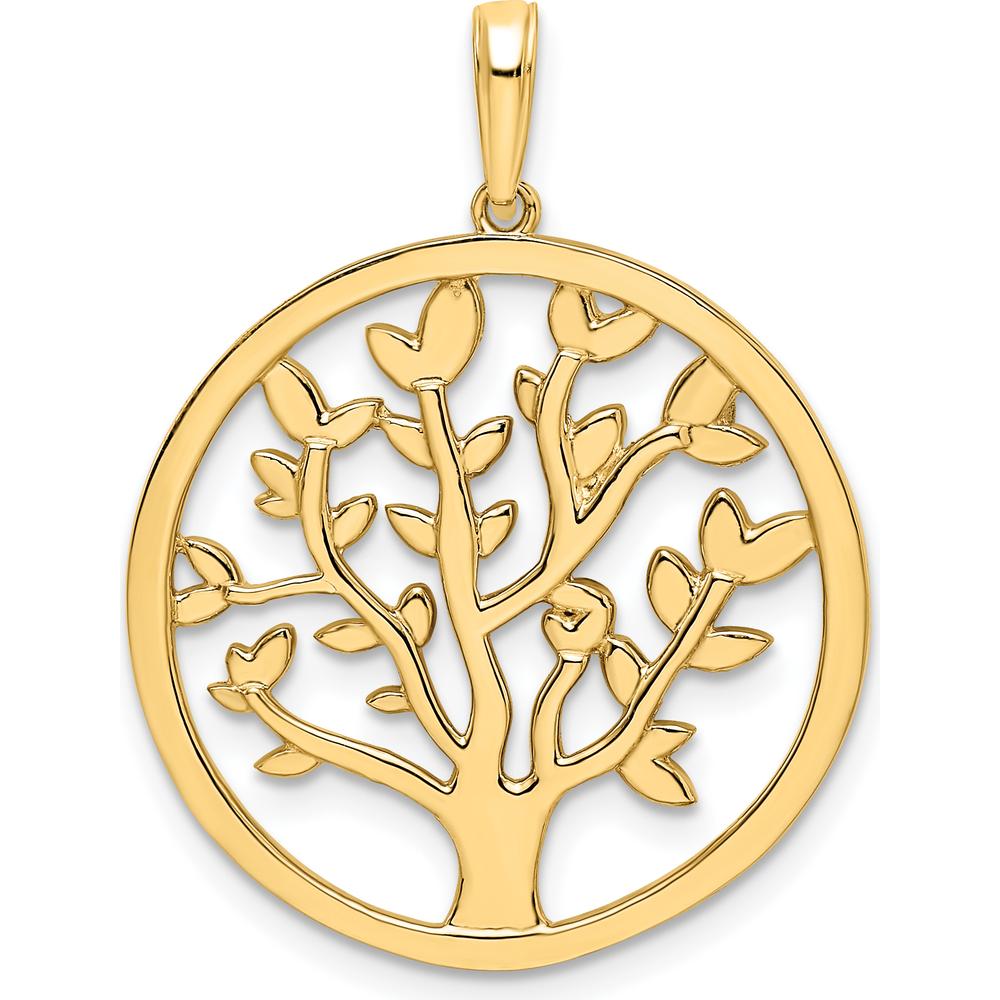 14K Yellow Gold and White Rhodium Diamond-Cut Tree of Life Pendant by Oro Pregiato