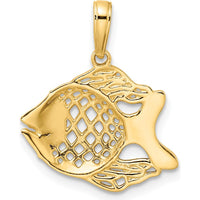 14K Yellow Gold and White Rhodium Diamond-Cut Tropical Fish Pendant - Polished Finish by Oro Pregiato
