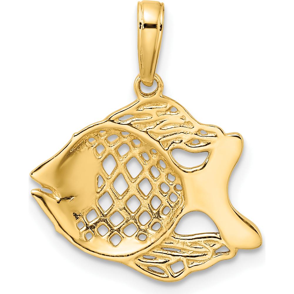 14K Yellow Gold and White Rhodium Diamond-Cut Tropical Fish Pendant - Polished Finish by Oro Pregiato