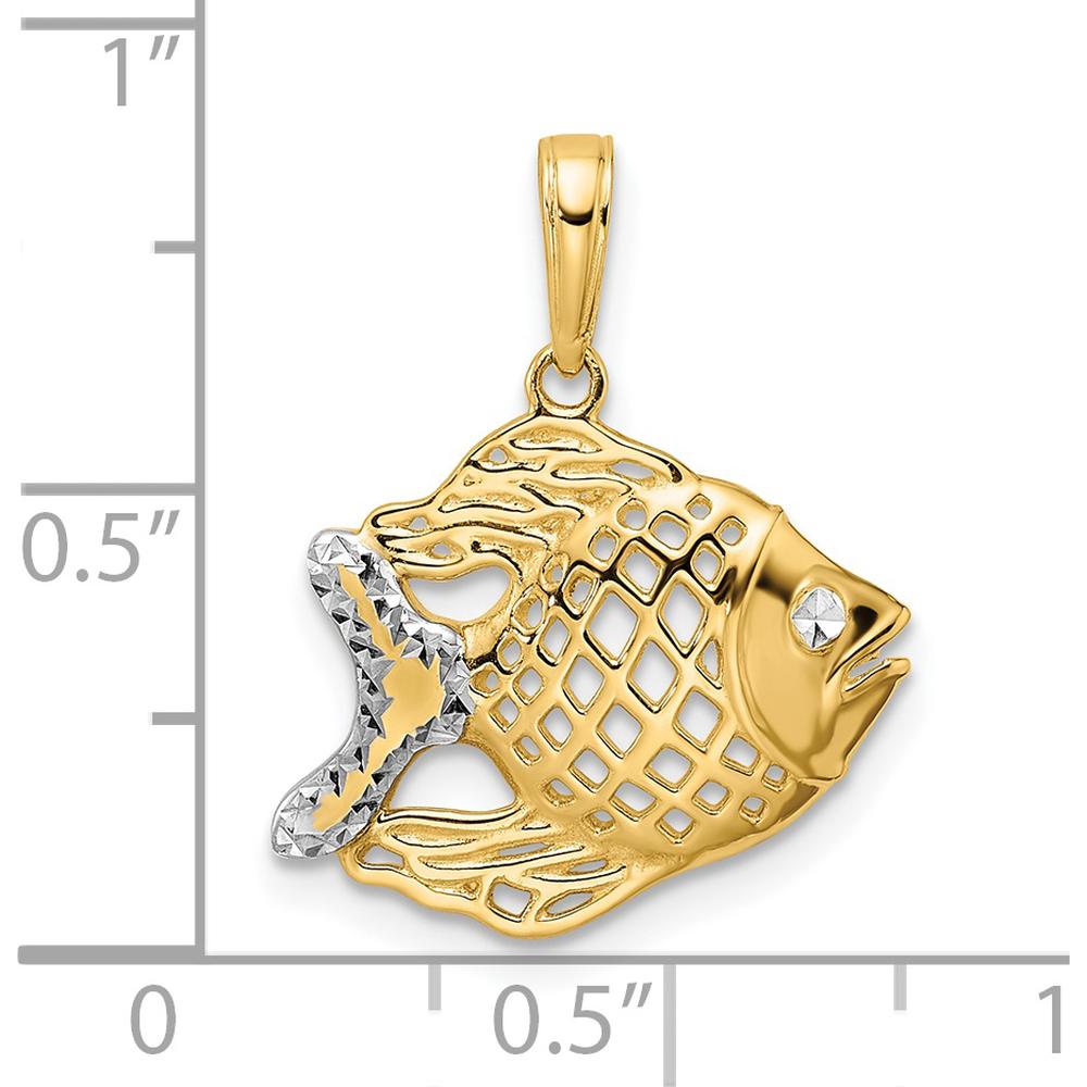 14K Yellow Gold and White Rhodium Diamond-Cut Tropical Fish Pendant - Polished Finish by Oro Pregiato