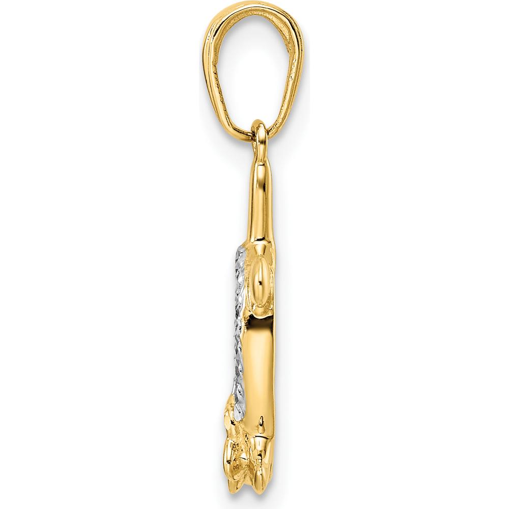 14K Yellow Gold and White Rhodium Diamond-Cut Turtle Pendant with Flower Accent by Oro Pregiato