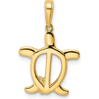 14K Yellow Gold and White Rhodium Diamond-Cut Turtle Pendant with Flower Accent by Oro Pregiato