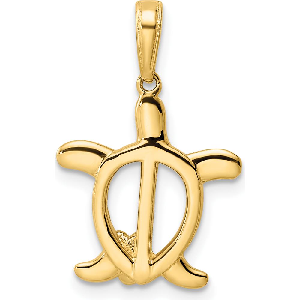 14K Yellow Gold and White Rhodium Diamond-Cut Turtle Pendant with Flower Accent by Oro Pregiato
