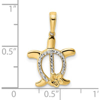 14K Yellow Gold and White Rhodium Diamond-Cut Turtle Pendant with Flower Accent by Oro Pregiato