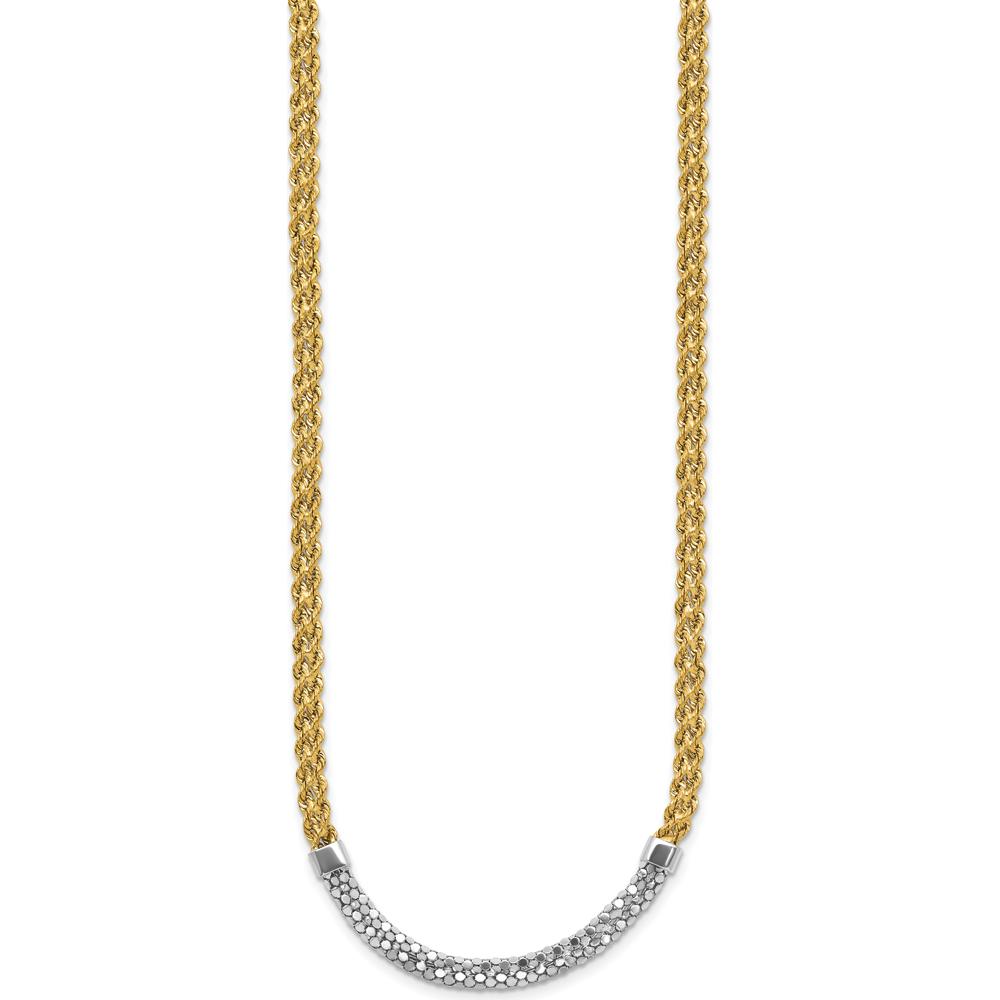 14K Yellow Gold and White Rhodium Diamond-Cut Twisted Fancy Rope Necklace - 18 Inches by 0