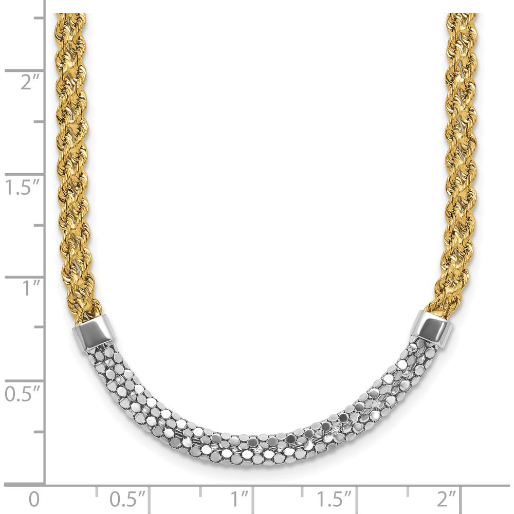 14K Yellow Gold and White Rhodium Diamond-Cut Twisted Fancy Rope Necklace - 18 Inches by 0