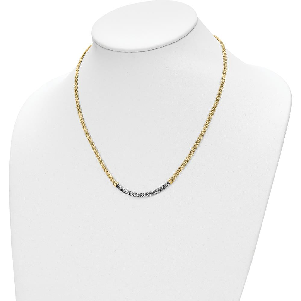 14K Yellow Gold and White Rhodium Diamond-Cut Twisted Fancy Rope Necklace - 18 Inches by 0