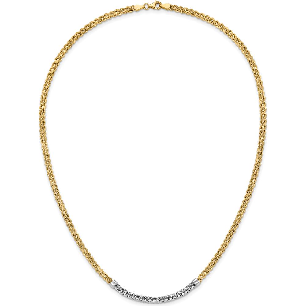 14K Yellow Gold and White Rhodium Diamond-Cut Twisted Fancy Rope Necklace - 18 Inches by 0