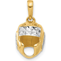 14K Yellow Gold and White Rhodium Diamond-Cut Wrestling Helmet Pendant - 18mm Length by Oro Pregiato