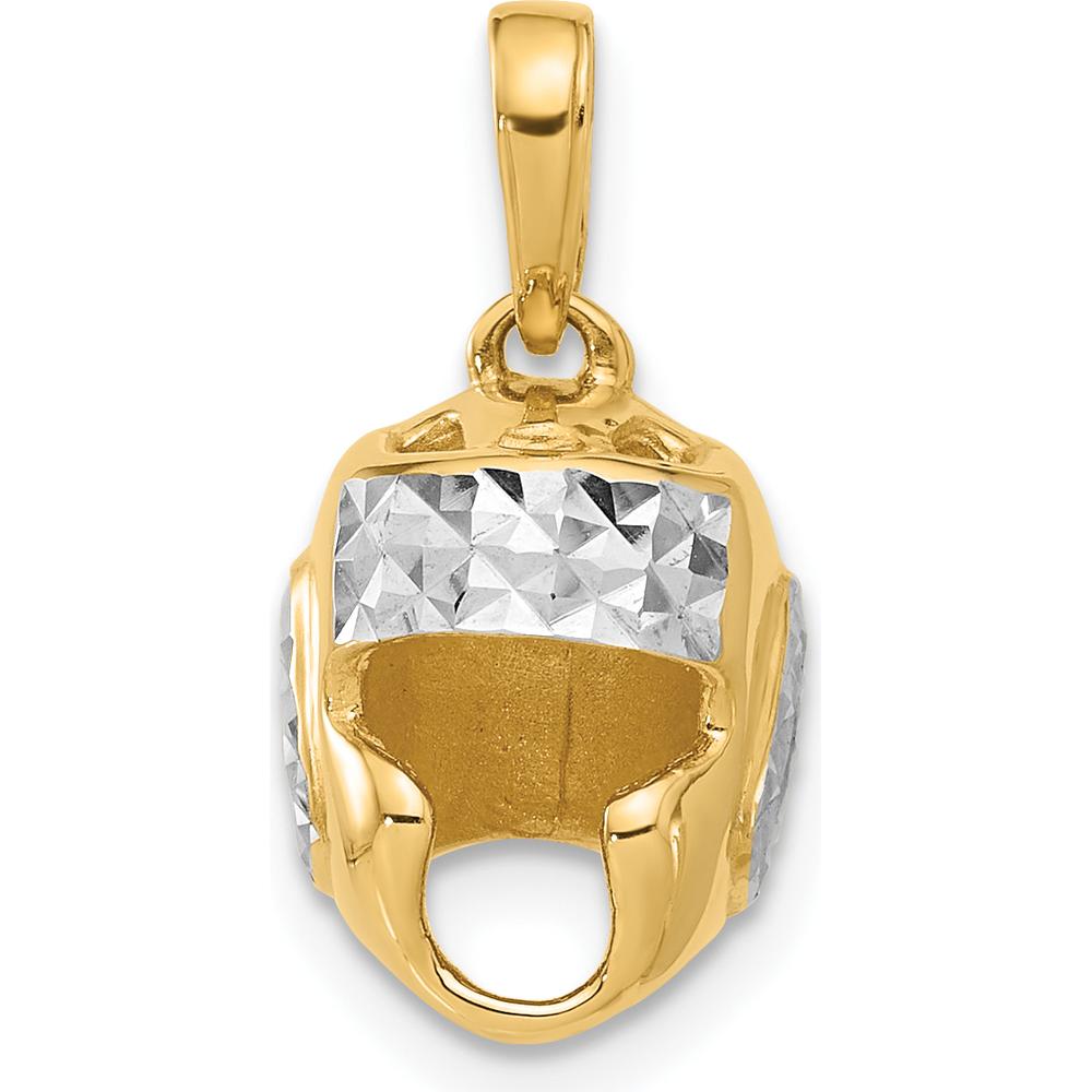 14K Yellow Gold and White Rhodium Diamond-Cut Wrestling Helmet Pendant - 18mm Length by Oro Pregiato
