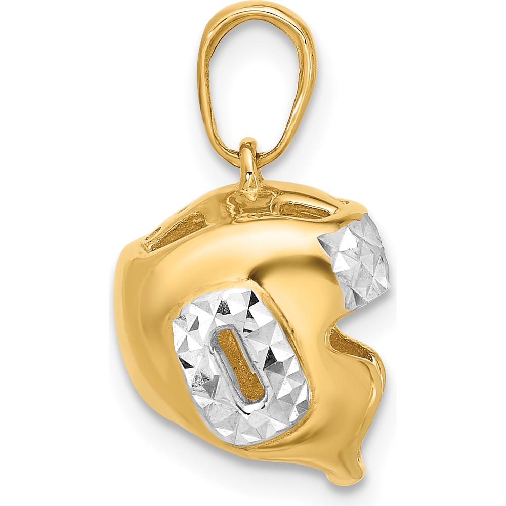 14K Yellow Gold and White Rhodium Diamond-Cut Wrestling Helmet Pendant - 18mm Length by Oro Pregiato