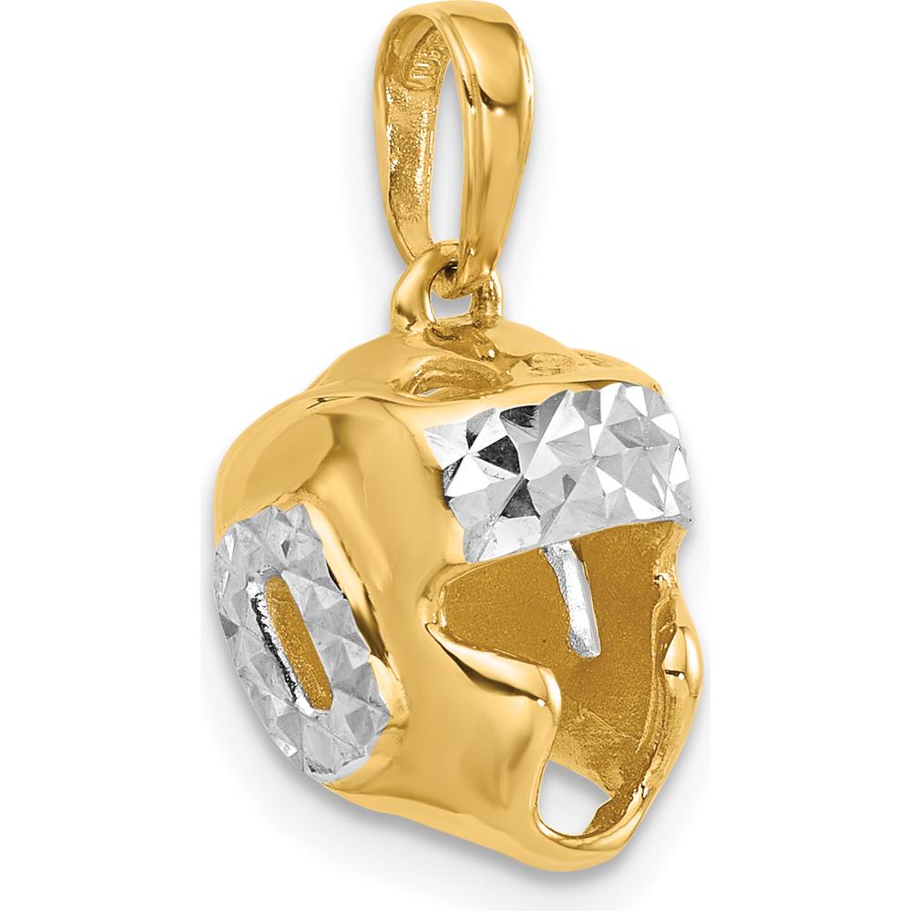 14K Yellow Gold and White Rhodium Diamond-Cut Wrestling Helmet Pendant - 18mm Length by Oro Pregiato