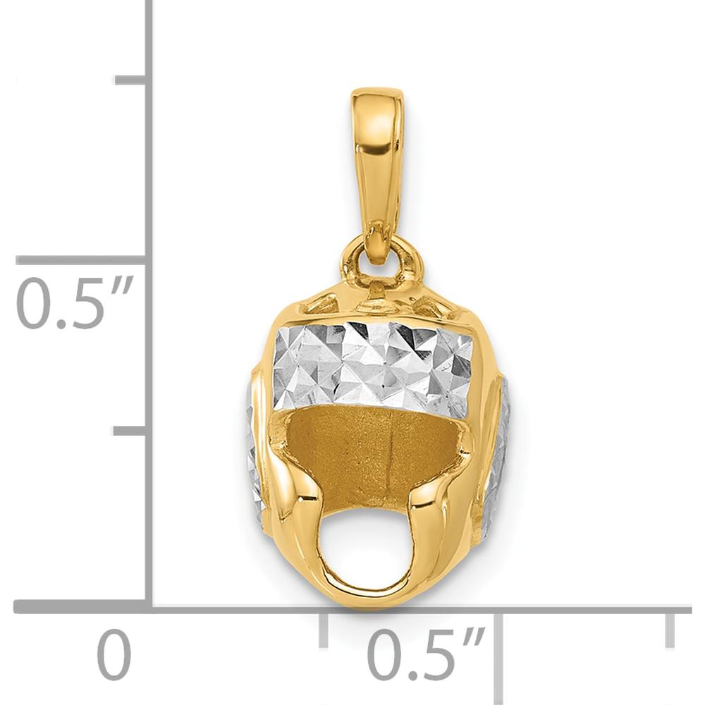 14K Yellow Gold and White Rhodium Diamond-Cut Wrestling Helmet Pendant - 18mm Length by Oro Pregiato