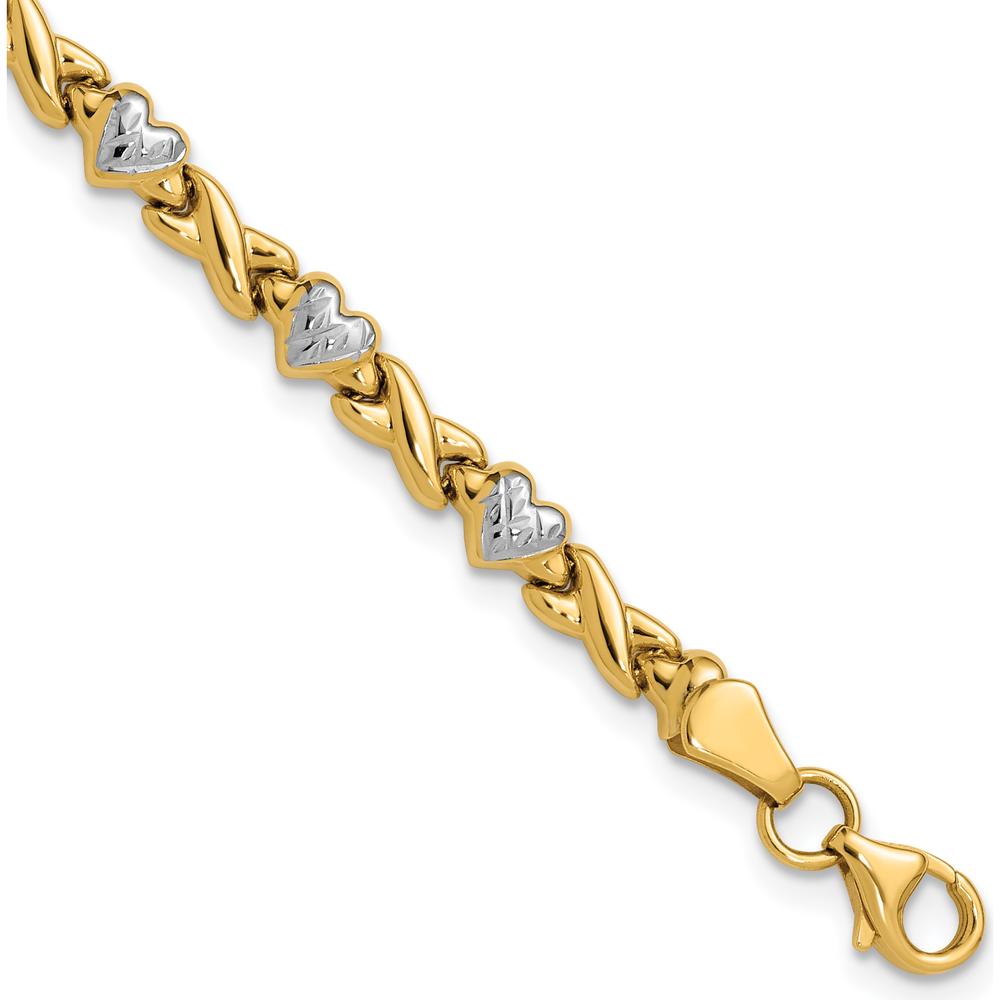 14K Yellow Gold and White Rhodium Diamond-Cut X-and-Heart 7" Bracelet by 0