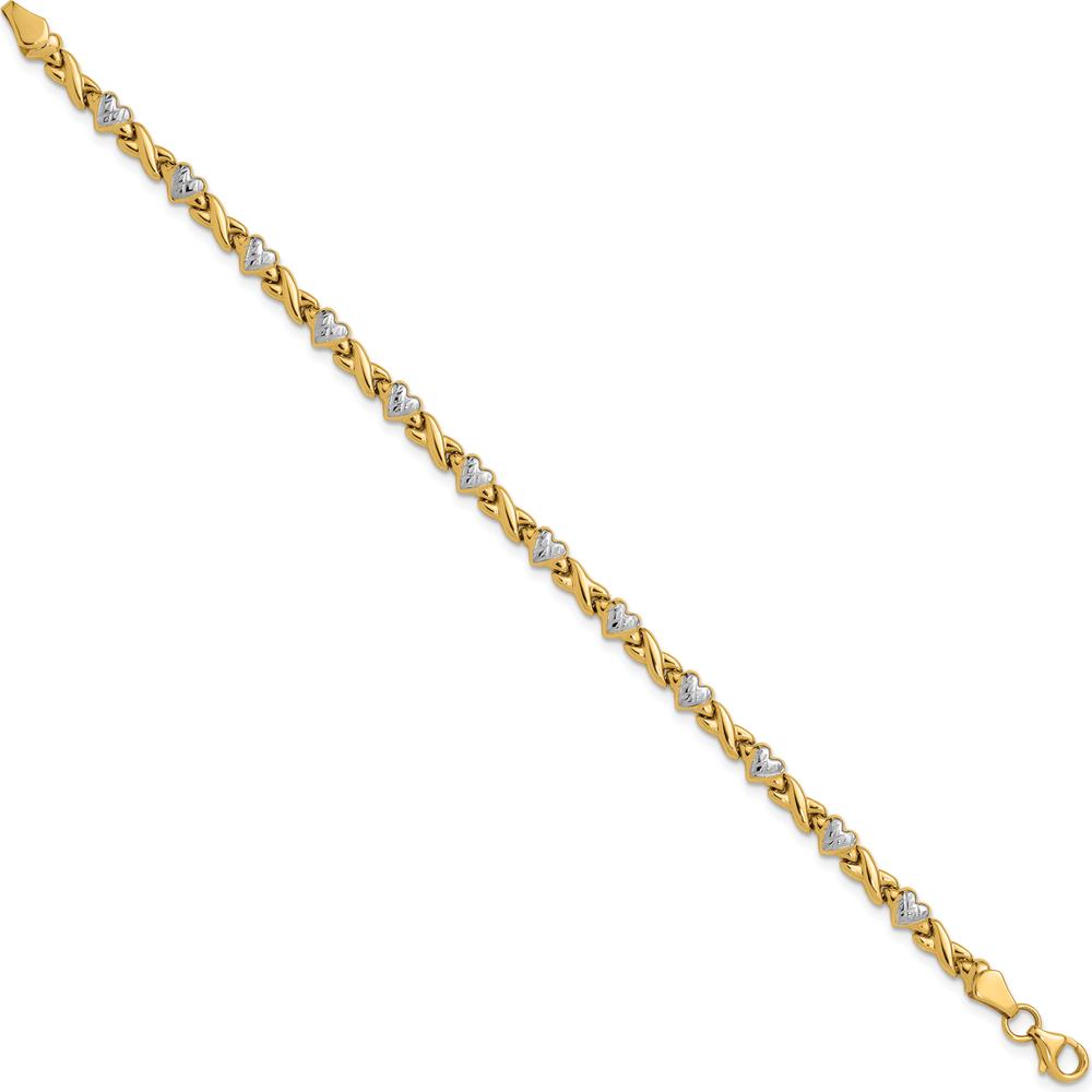 14K Yellow Gold and White Rhodium Diamond-Cut X-and-Heart 7" Bracelet by 0