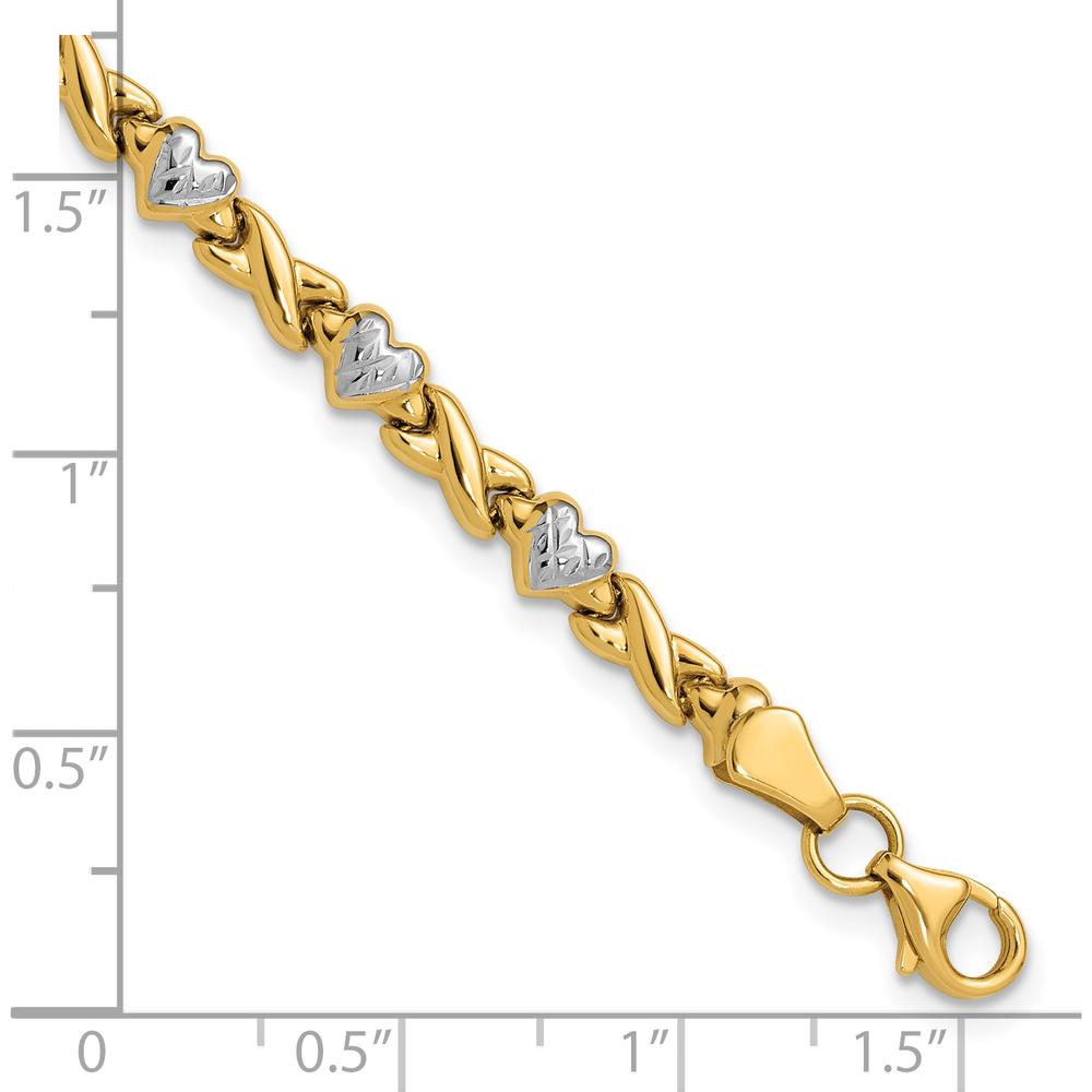 14K Yellow Gold and White Rhodium Diamond-Cut X-and-Heart 7" Bracelet by 0