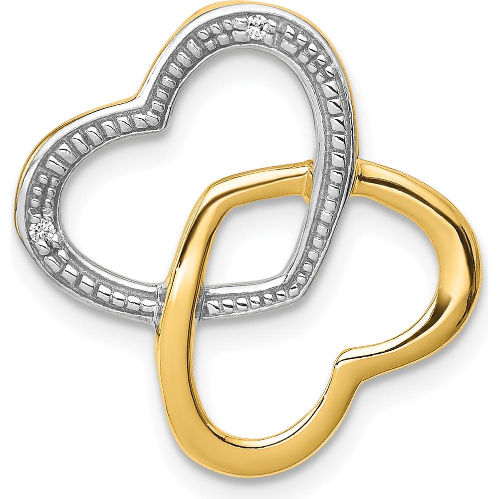 14K Yellow Gold and White Rhodium Diamond Double Entwined Heart Pendant - 0.01 Carat Total Diamond Weight by Monteluci Fine Jewelry