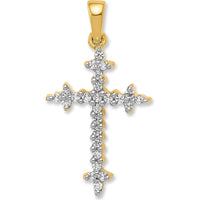 14K Yellow Gold and White Rhodium Diamond Fleur de Lis Cross Pendant - 1/5 Carat Total Diamond Weight by Oro Pregiato