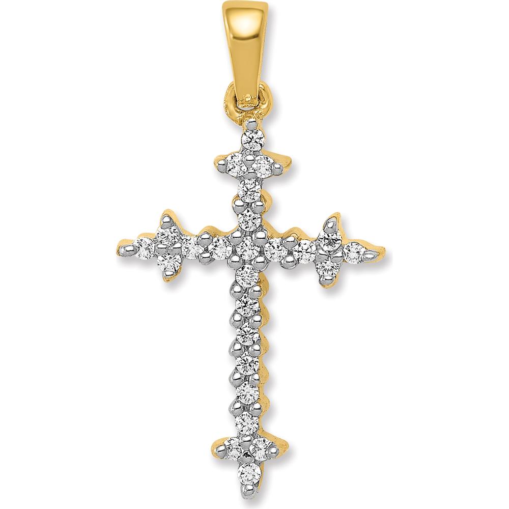 14K Yellow Gold and White Rhodium Diamond Fleur de Lis Cross Pendant - 1/5 Carat Total Diamond Weight by Oro Pregiato