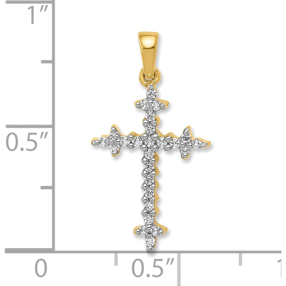 14K Yellow Gold and White Rhodium Diamond Fleur de Lis Cross Pendant - 1/5 Carat Total Diamond Weight by Oro Pregiato