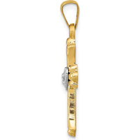 14K Yellow Gold and White Rhodium Diamond Fleur De Lis Cross with Heart Pendant - 0.010 Carat Total Diamond Weight by Oro Pregiato