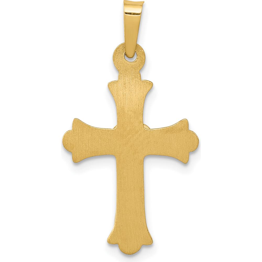 14K Yellow Gold and White Rhodium Diamond Fleur De Lis Cross with Heart Pendant - 0.010 Carat Total Diamond Weight by Oro Pregiato