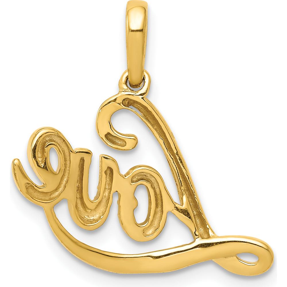 14K Yellow Gold and White Rhodium Diamond LOVE Script Pendant - 0.003 Carat Diamond Weight by Monteluci Fine Jewelry