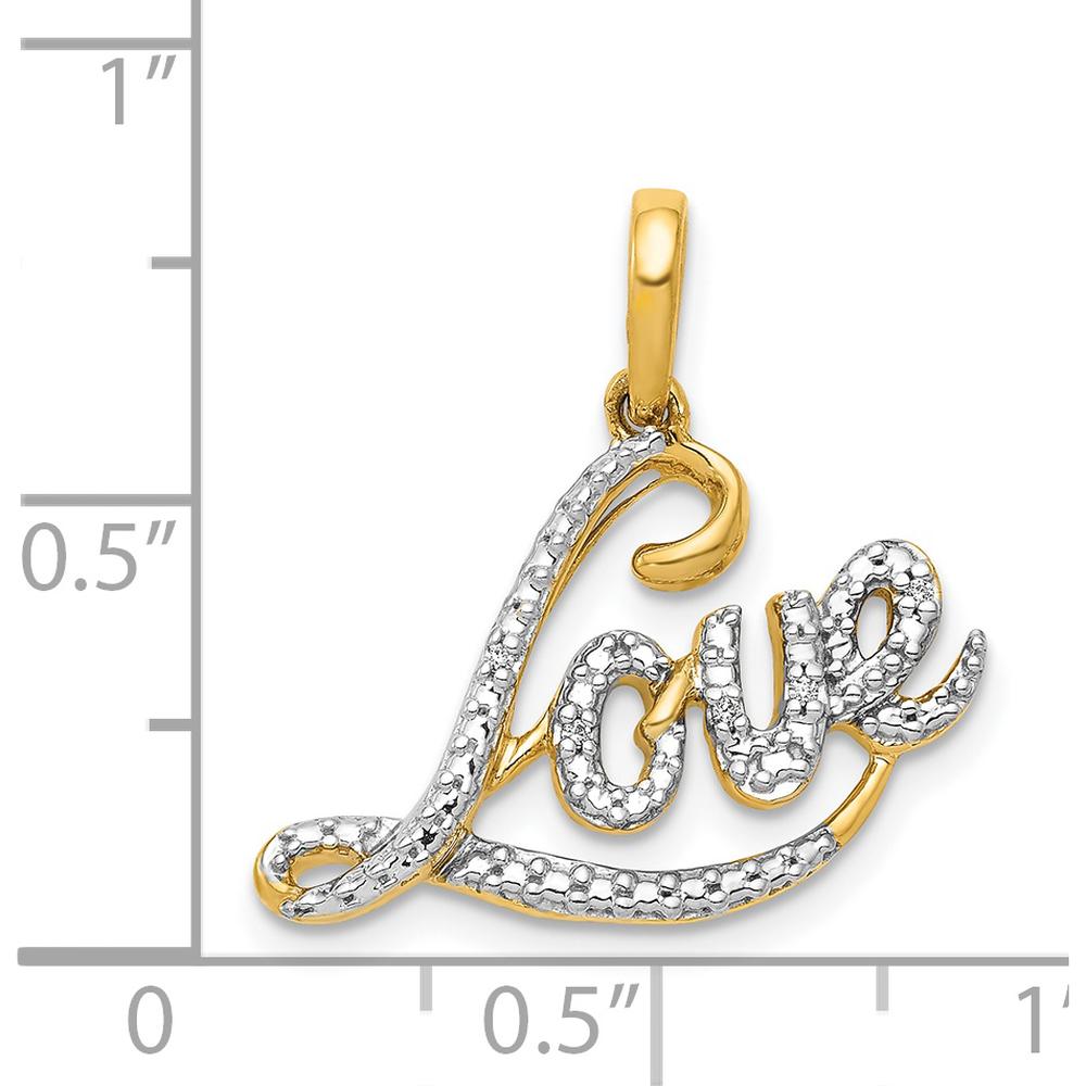 14K Yellow Gold and White Rhodium Diamond LOVE Script Pendant - 0.003 Carat Diamond Weight by Monteluci Fine Jewelry