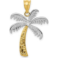 14K Yellow Gold and White Rhodium Diamond Palm Tree Pendant - 0.020 Carat Total Diamond Weight by Oro Pregiato