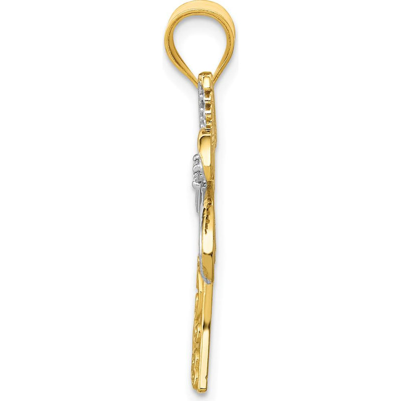 14K Yellow Gold and White Rhodium Diamond Palm Tree Pendant - 0.020 Carat Total Diamond Weight by Oro Pregiato