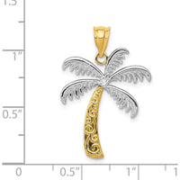 14K Yellow Gold and White Rhodium Diamond Palm Tree Pendant - 0.020 Carat Total Diamond Weight by Oro Pregiato