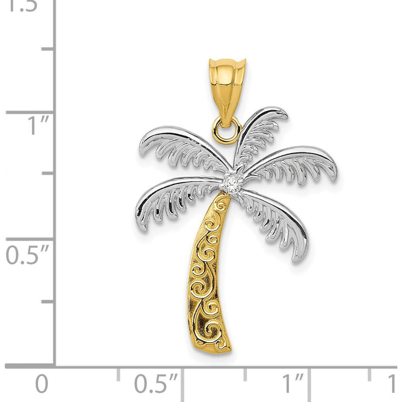 14K Yellow Gold and White Rhodium Diamond Palm Tree Pendant - 0.020 Carat Total Diamond Weight by Oro Pregiato