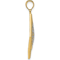 14K Yellow Gold and White Rhodium Diamond-Shape Filigree Charm Pendant - Polished Finish by Oro Pregiato