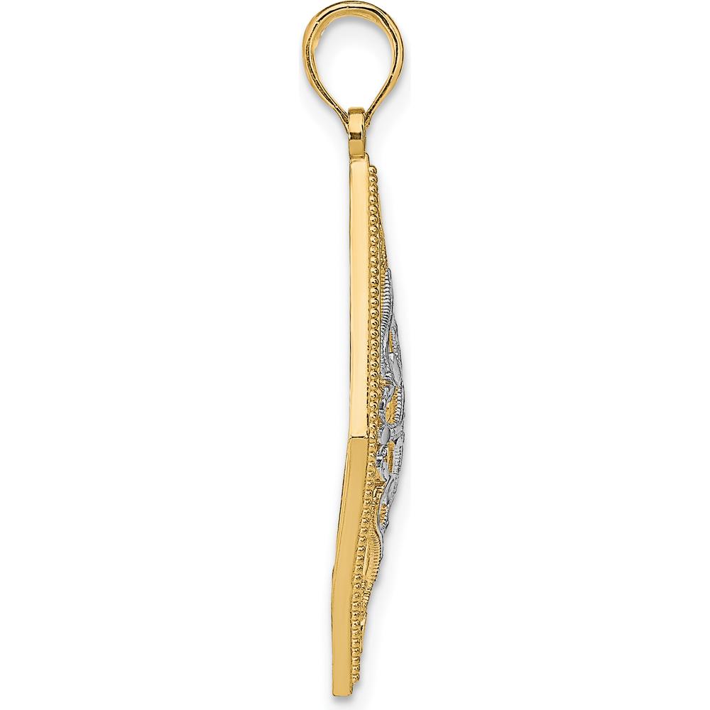 14K Yellow Gold and White Rhodium Diamond-Shape Filigree Charm Pendant - Polished Finish by Oro Pregiato