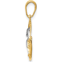 14K Yellow Gold & White Rhodium Double Dolphins Pendant - 22mm by Oro Pregiato