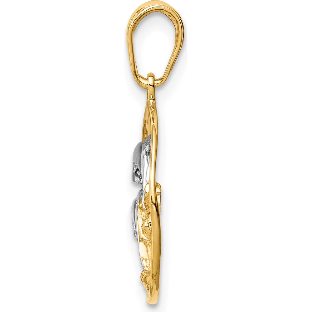 14K Yellow Gold & White Rhodium Double Dolphins Pendant - 22mm by Oro Pregiato