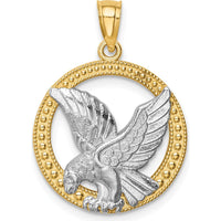 14K Yellow Gold and White Rhodium Eagle in Circle Pendant by Oro Pregiato