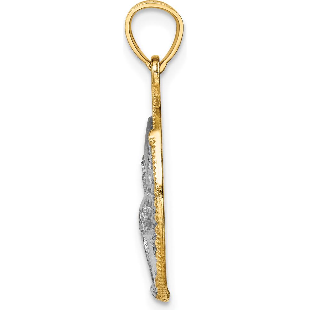 14K Yellow Gold and White Rhodium Eagle in Circle Pendant by Oro Pregiato