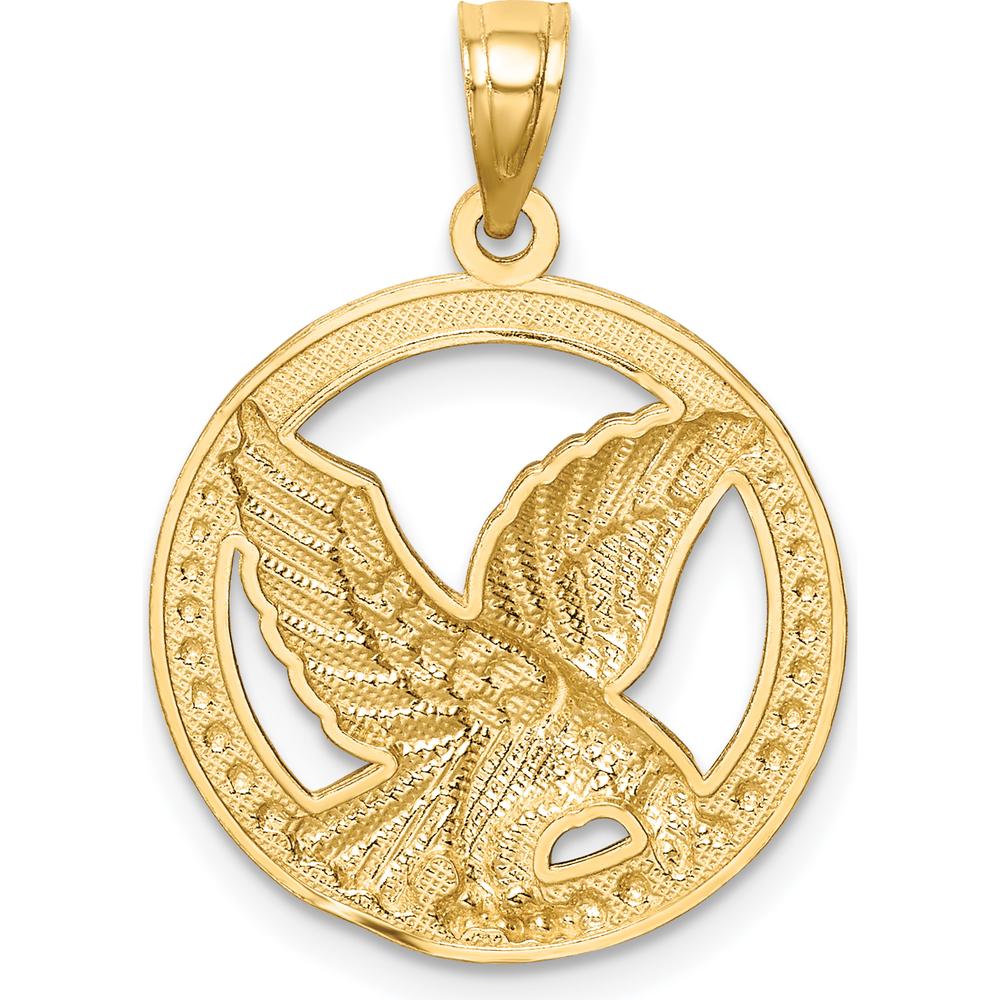 14K Yellow Gold and White Rhodium Eagle in Circle Pendant by Oro Pregiato