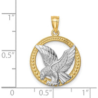 14K Yellow Gold and White Rhodium Eagle in Circle Pendant by Oro Pregiato