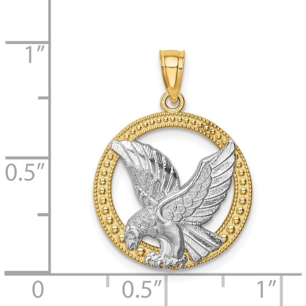 14K Yellow Gold and White Rhodium Eagle in Circle Pendant by Oro Pregiato
