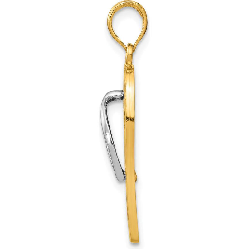 14K Yellow Gold and White Rhodium Enameled Flip Flop Pendant with Floral Accents - Tropical Beach Jewelry by Oro Pregiato